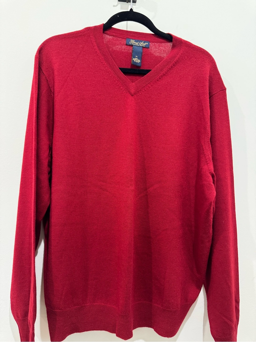 Samuel Scott Men’s red wool V-Neck  pullover SweaterXL old money office